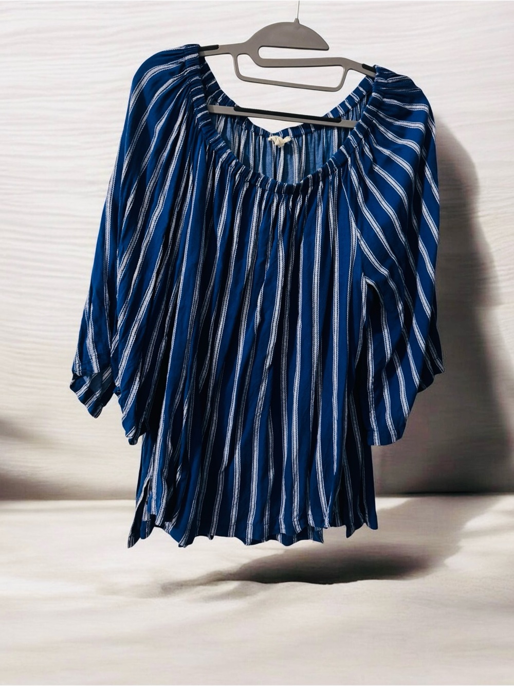 Jane and Delancey Blue and White Striped Peasant Top